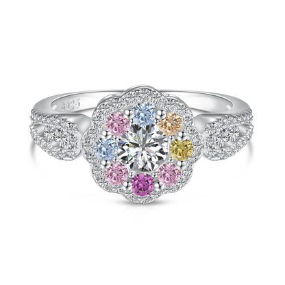[CiCi]Delicate Colorful Round Cut Flower Shape Wedding Ring