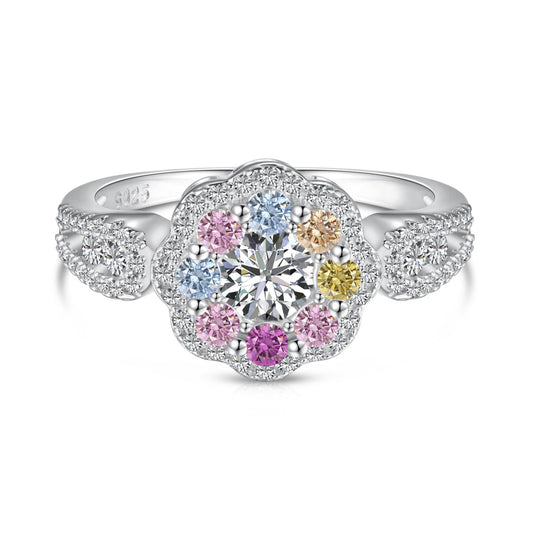 [CiCi]Delicate Colorful Round Cut Flower Shape Wedding Ring