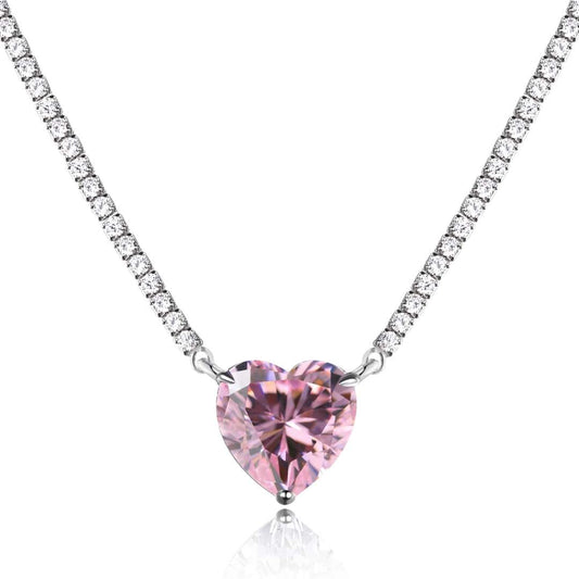 [CiCi]8.0 Carat Versatile Colorful Sweet Heart-Shaped Tennis Necklace