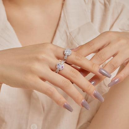 [CiCi]Delicate Colorful Round Cut Flower Shape Wedding Ring
