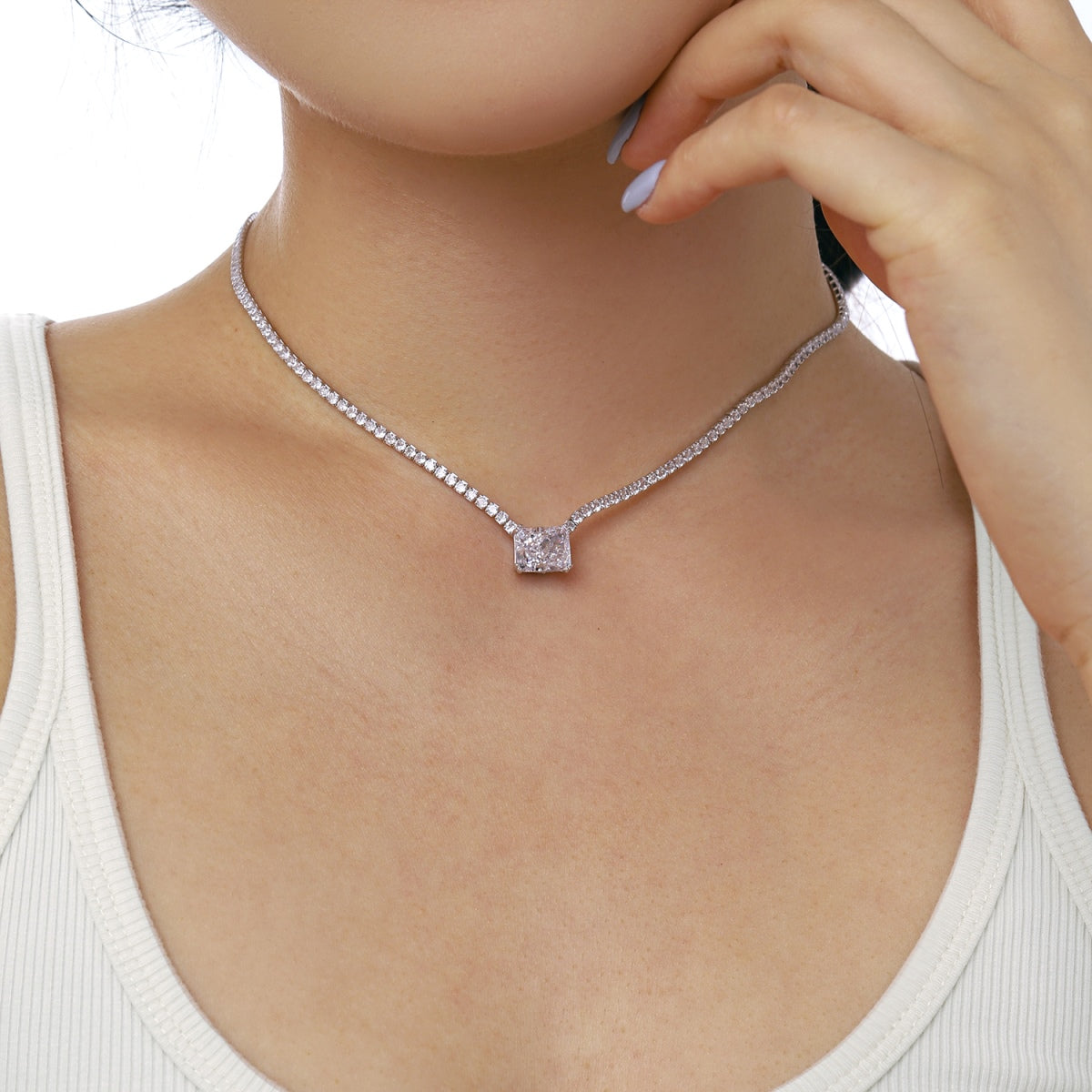 [CiCi]4.0 Carat Elegant Radiant Cut Necklace