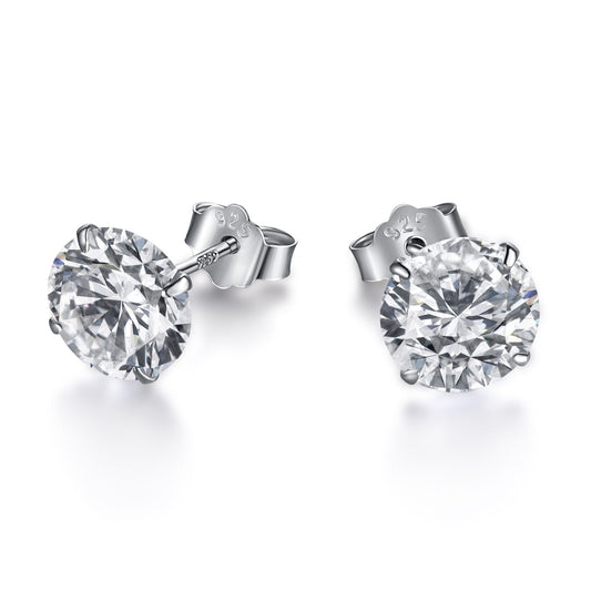 [CiCi]Stylish Shiny Round Center Stone Stud Earrings