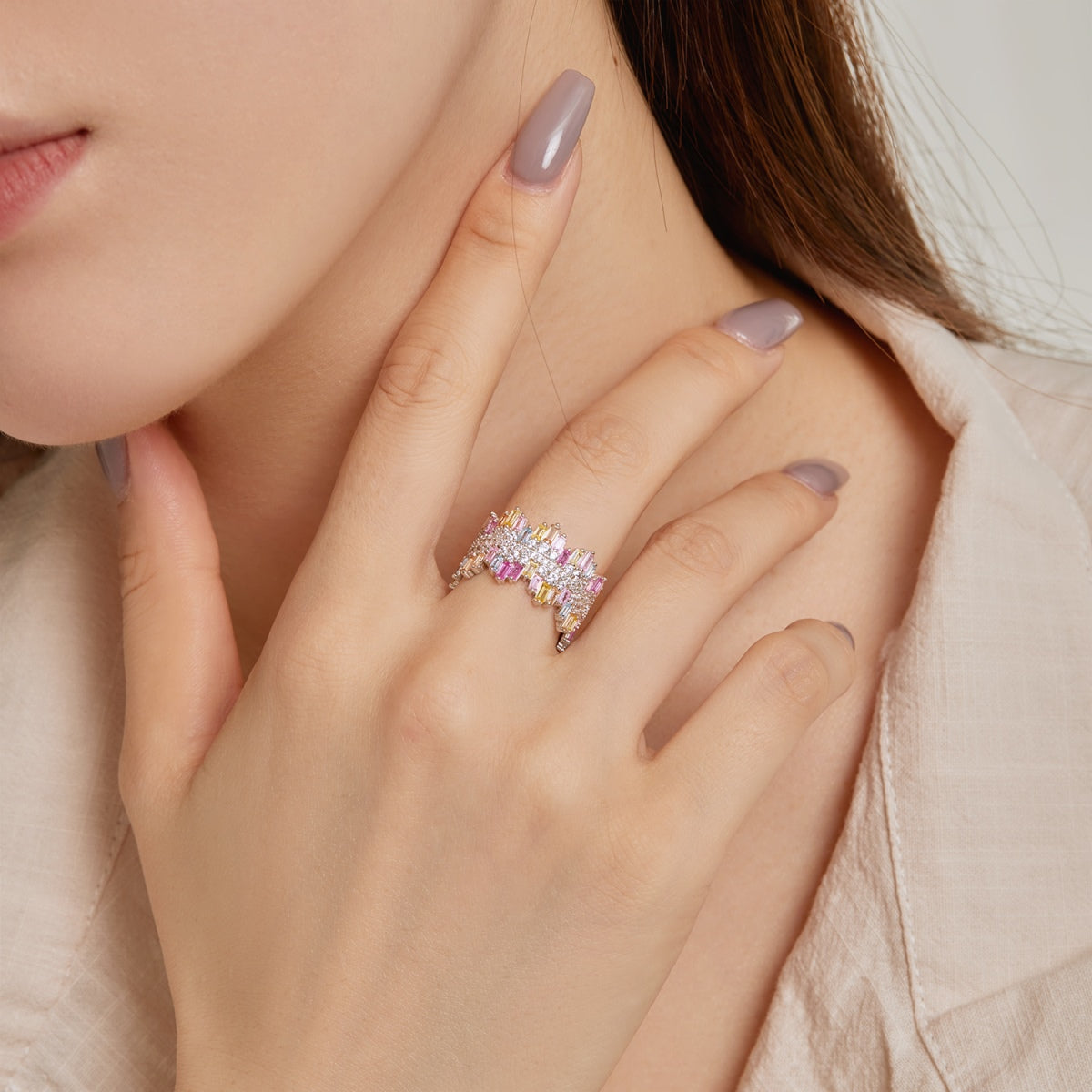 [CiCi]Luxurious Colorful Radiant Cut Daily Ring