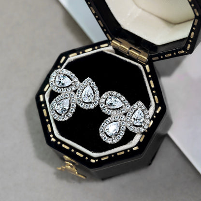 [CiCi]Ornate Flower Shape Pear Cut Lover Earrings