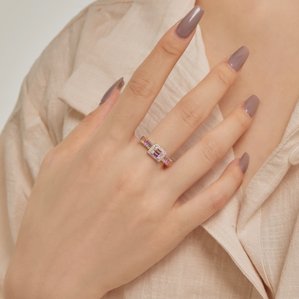 [CiCi]Exquisite Colorful Radiant Cut Party Ring