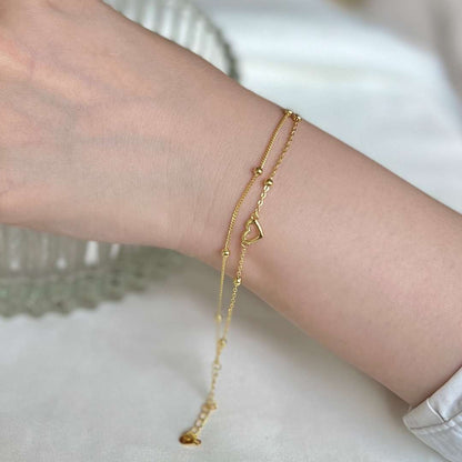 [CiCi]Dainty Double Layer Love Heart Bracelet