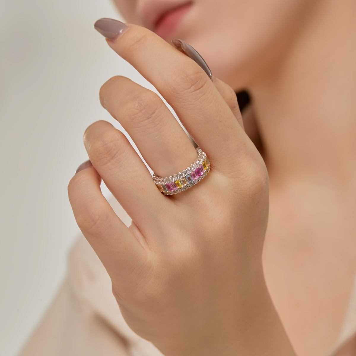 [CiCi]Dainty Colorful Radiant Cut Daily Ring
