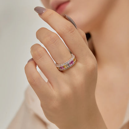 [CiCi]Dainty Colorful Radiant Cut Daily Ring
