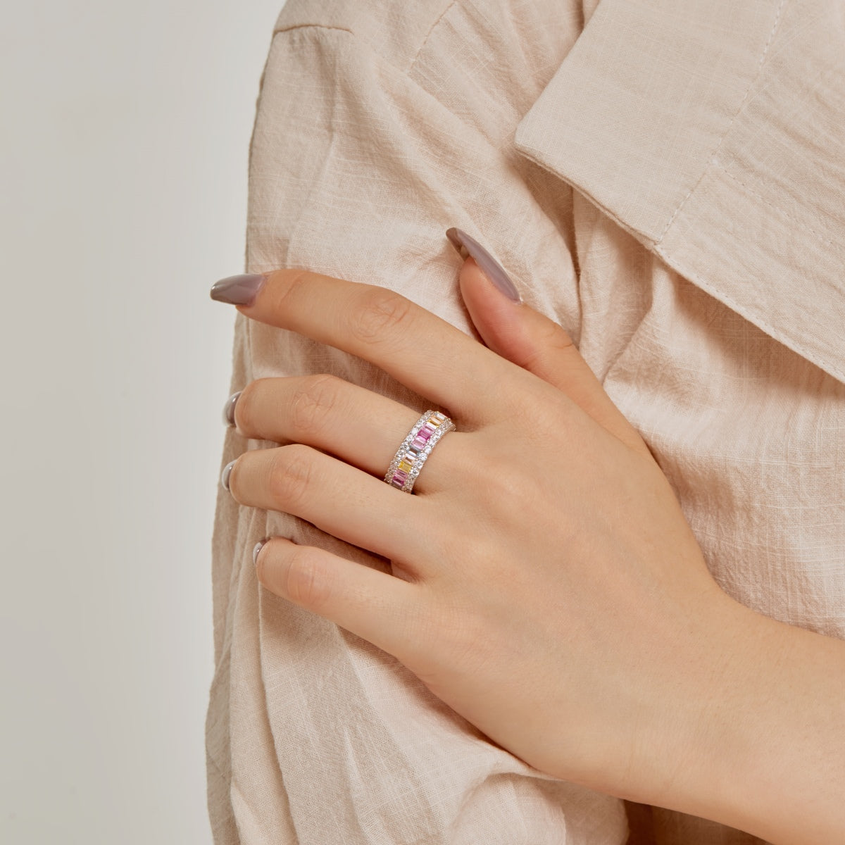 [CiCi]Dainty Colorful Radiant Cut Daily Ring