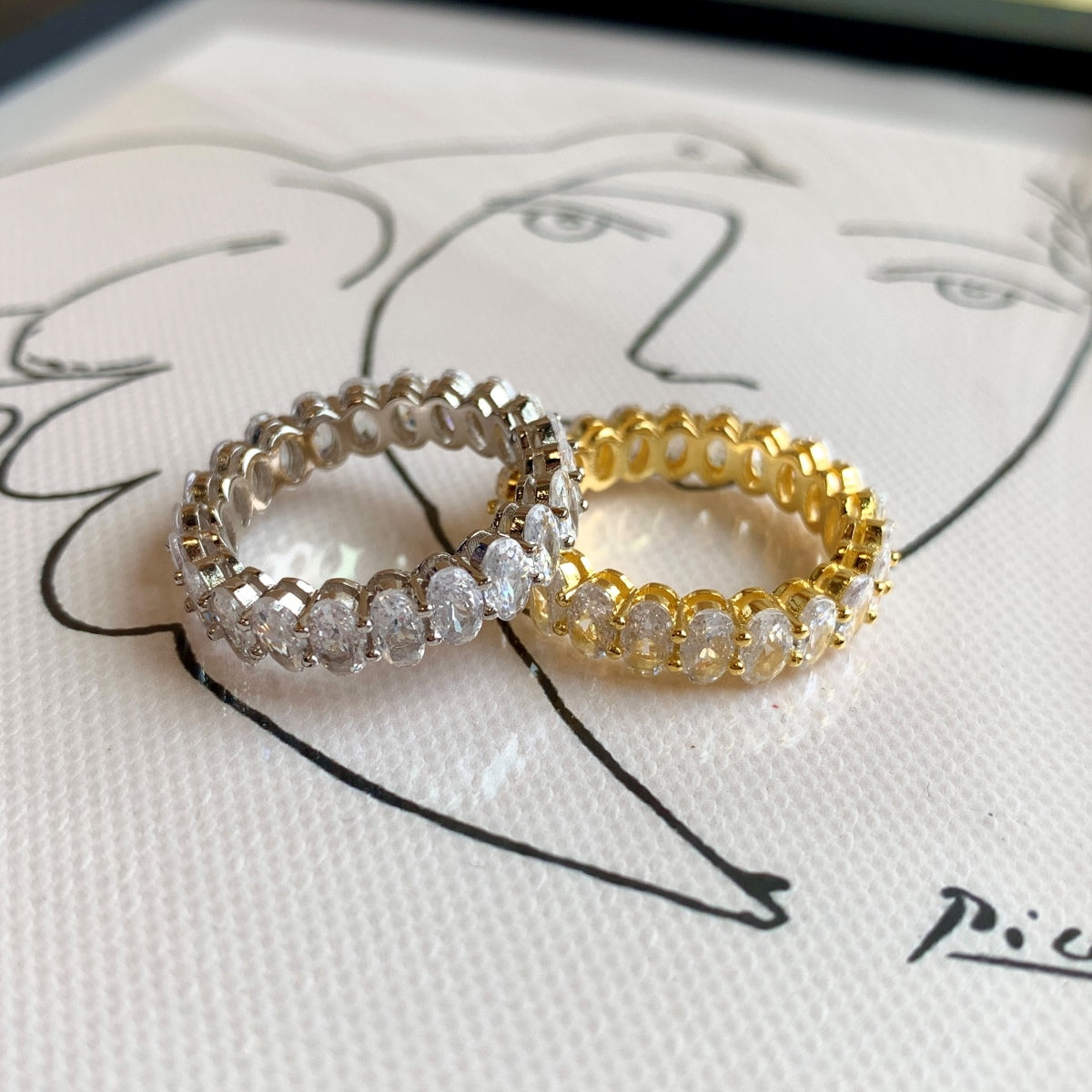 [CiCi]Ornate Oval Cut Tennis Ring