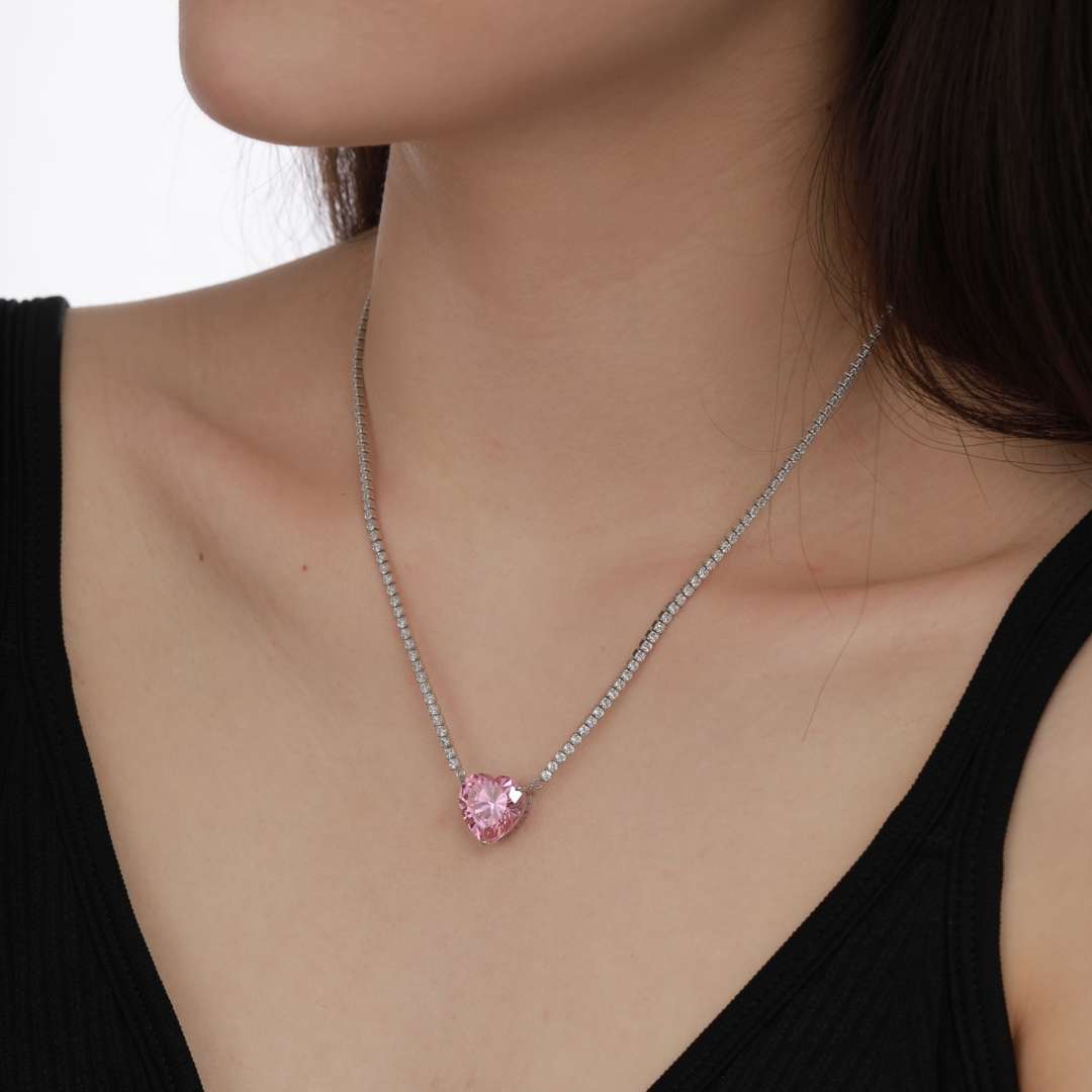 [CiCi]8.0 Carat Versatile Colorful Sweet Heart-Shaped Tennis Necklace