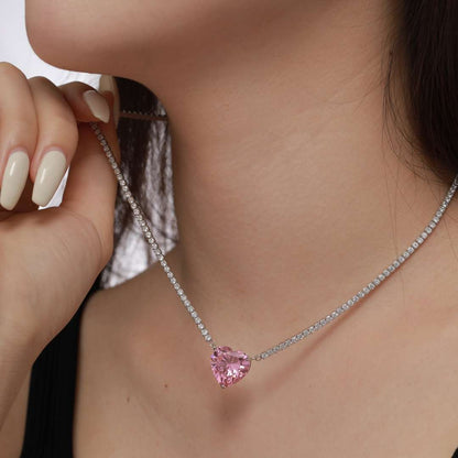 [CiCi]8.0 Carat Versatile Colorful Sweet Heart-Shaped Tennis Necklace
