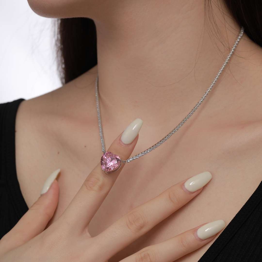 [CiCi]8.0 Carat Versatile Colorful Sweet Heart-Shaped Tennis Necklace