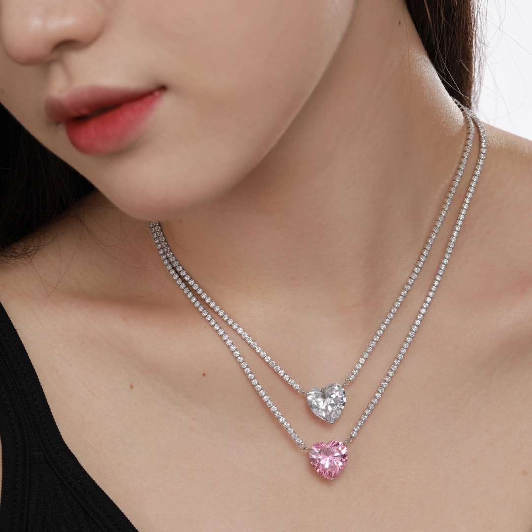 [CiCi]8.0 Carat Versatile Colorful Sweet Heart-Shaped Tennis Necklace