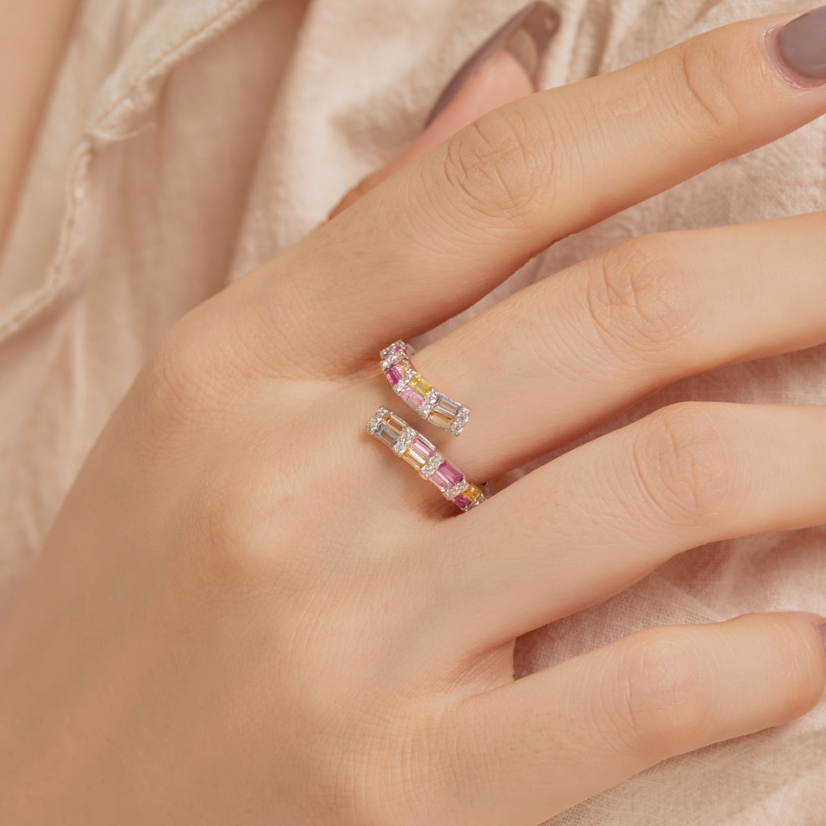 [CiCi]Charming Colorful Radiant Cut Adjustable Daily Ring
