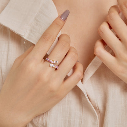 [CiCi]Charming Colorful Radiant Cut Adjustable Daily Ring