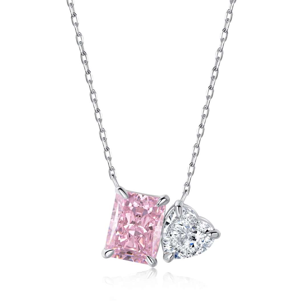[CiCi]Dazzling Square & Heart Shape Necklace