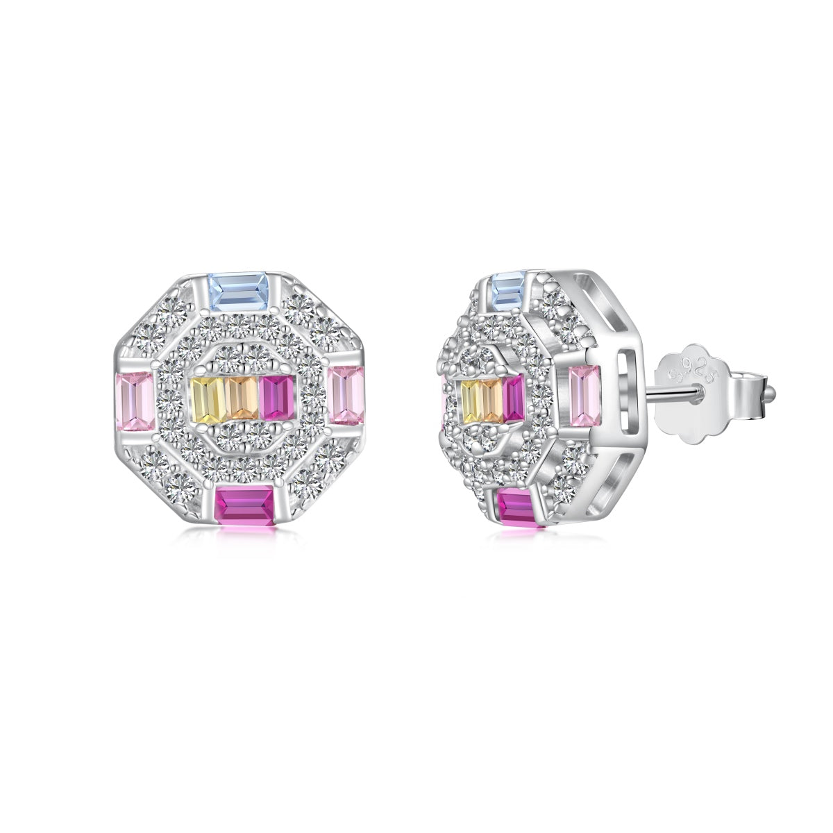 [CiCi]Ornate Colorful Octagon Shape Daily Earrings