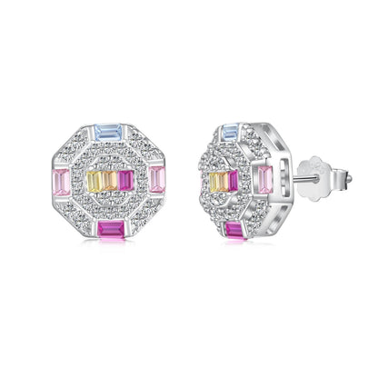 [CiCi]Ornate Colorful Octagon Shape Daily Earrings