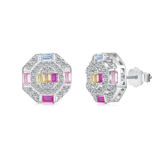 [CiCi]Ornate Colorful Octagon Shape Daily Earrings