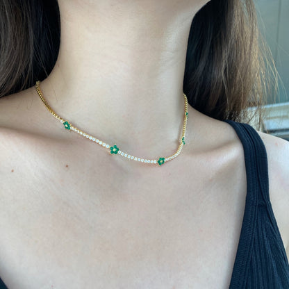 [CiCi]Luxurious Colorful Flower Tennis Necklace
