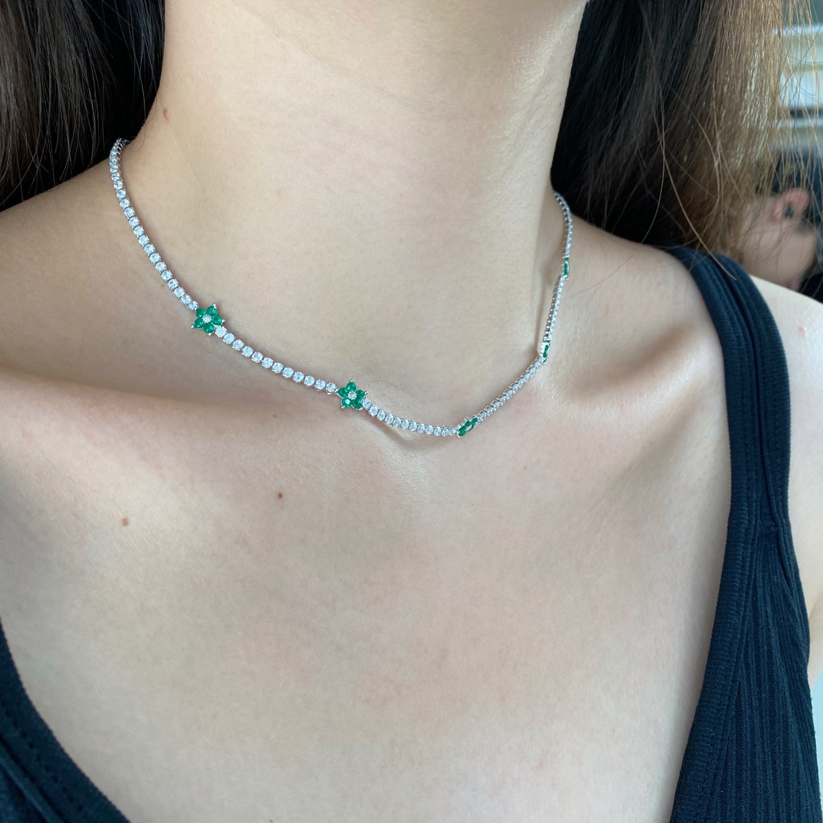 [CiCi]Luxurious Colorful Flower Tennis Necklace