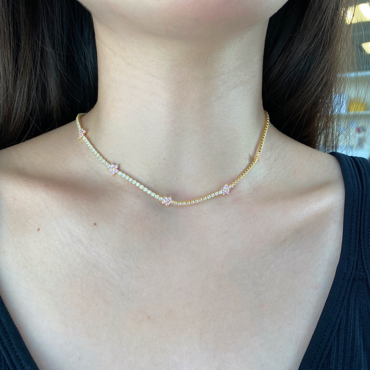 [CiCi]Luxurious Colorful Flower Tennis Necklace