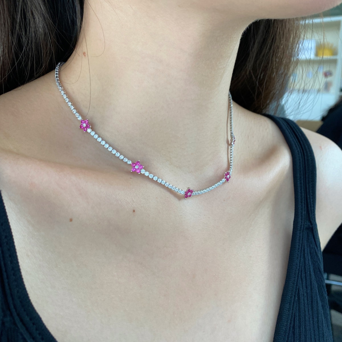 [CiCi]Luxurious Colorful Flower Tennis Necklace