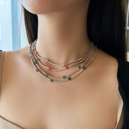 [CiCi]Luxurious Colorful Flower Tennis Necklace