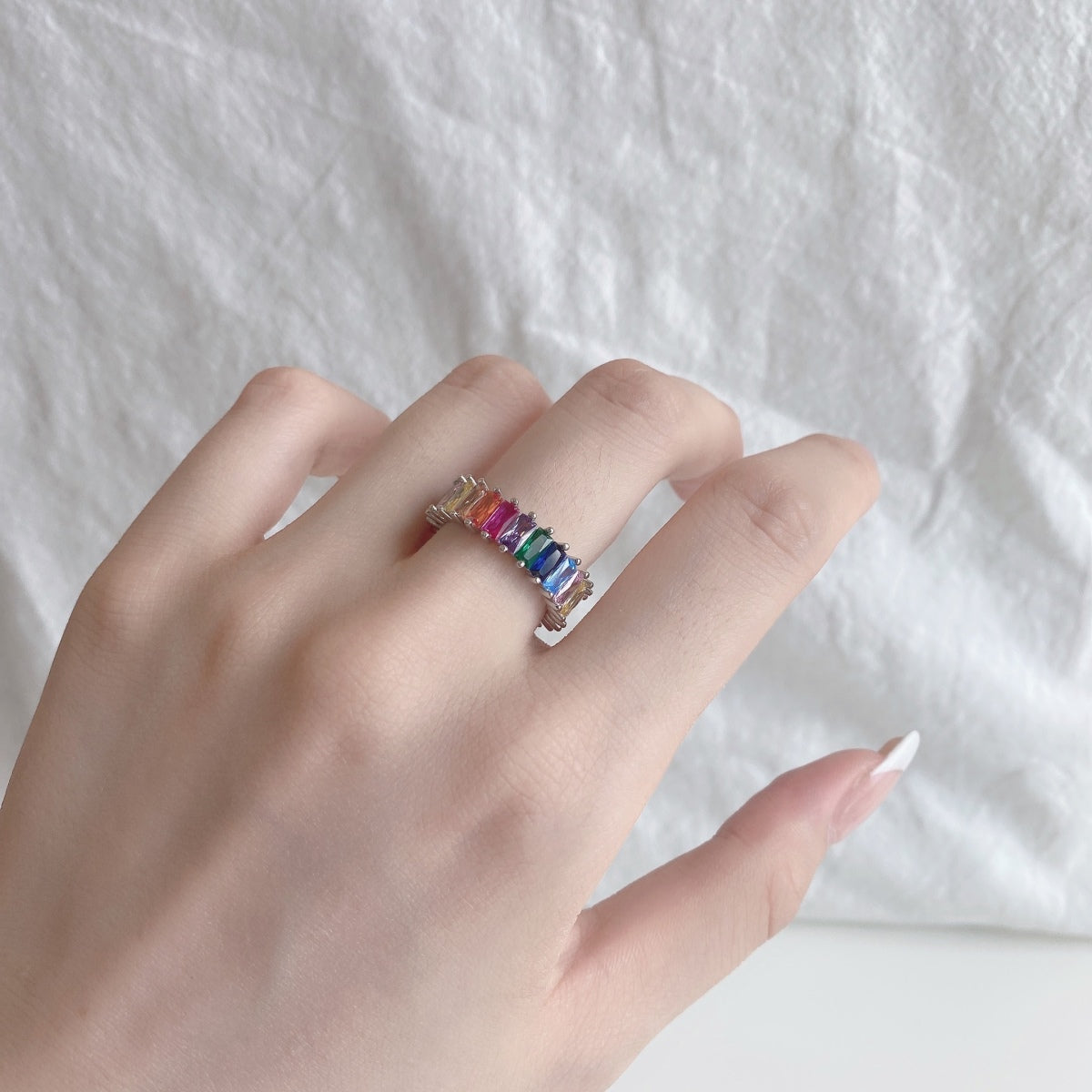 [CiCi]Unique Colorful Radiant Cut RIng