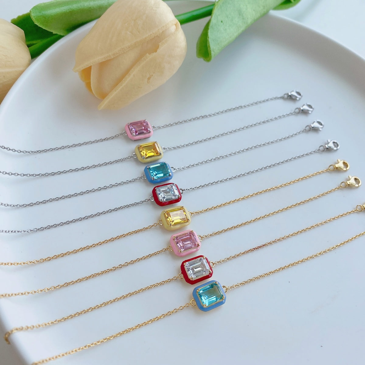 [CiCi]2.0 Carat Sparkling Colorful Emerald Cut Daily Bracelet