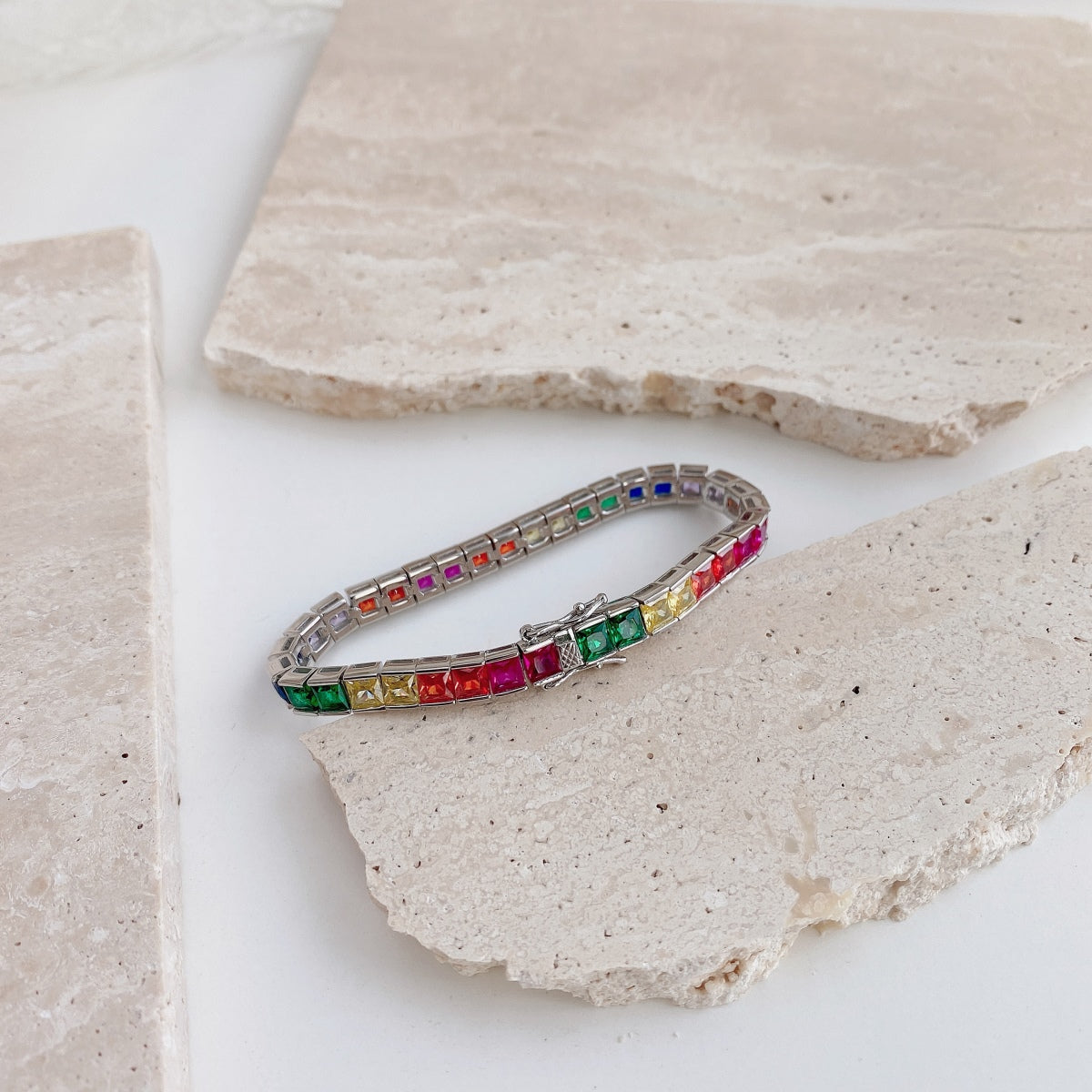 [CiCi]Radiant Colorful Princess Cut Tennis Bracelet