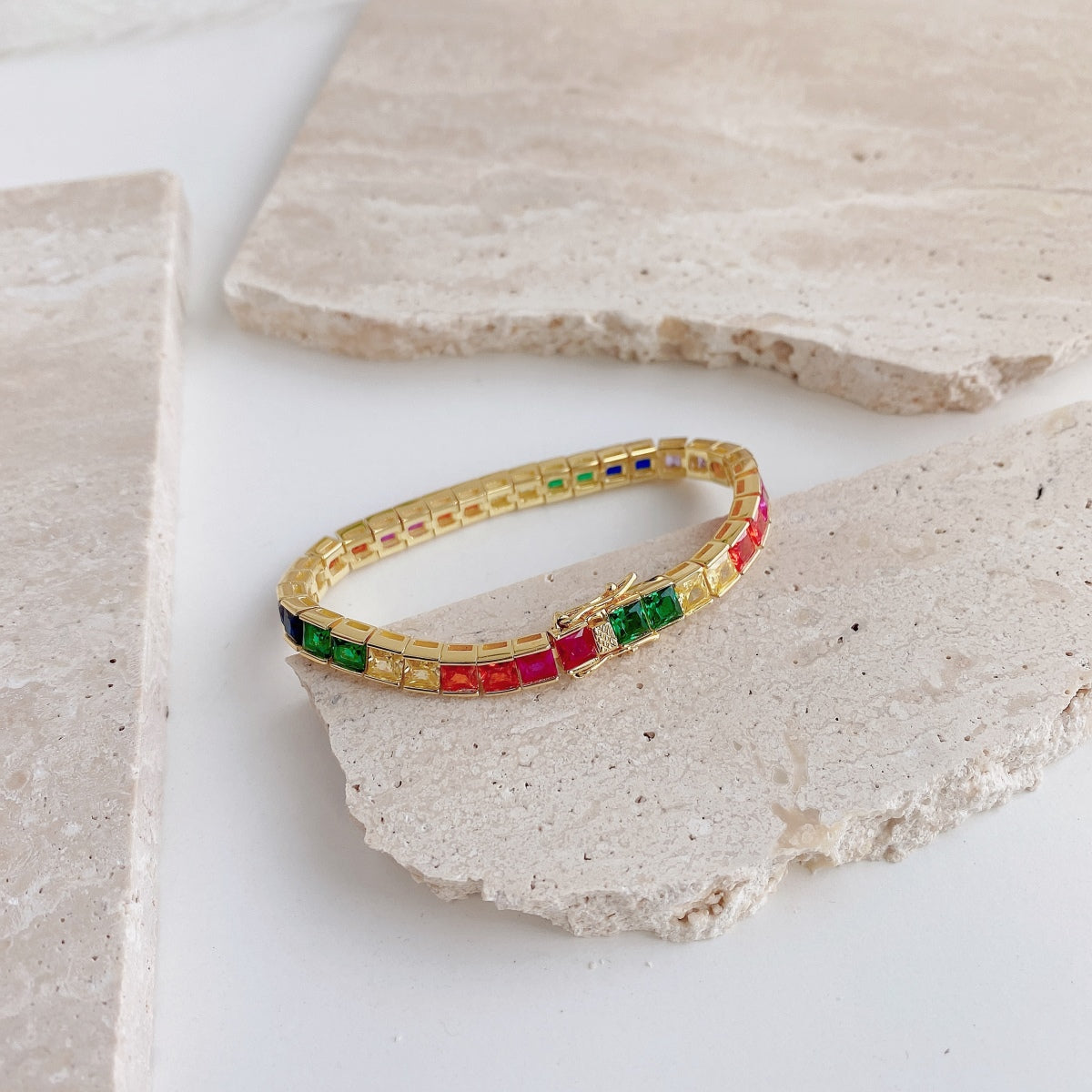 [CiCi]Radiant Colorful Princess Cut Tennis Bracelet
