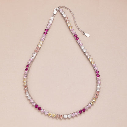 [CiCi]Sparkling Colorful Full Heart Tennis Necklace