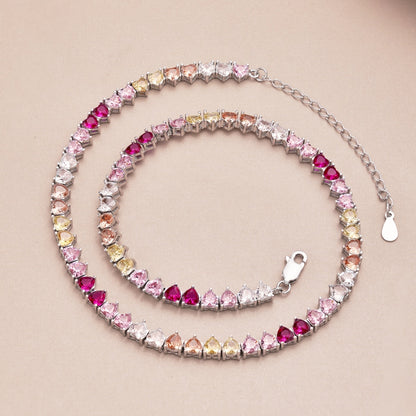 [CiCi]Sparkling Colorful Full Heart Tennis Necklace