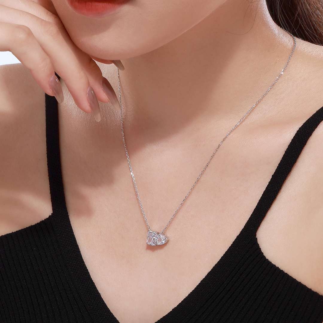 [CiCi]Dazzling Square & Heart Shape Necklace
