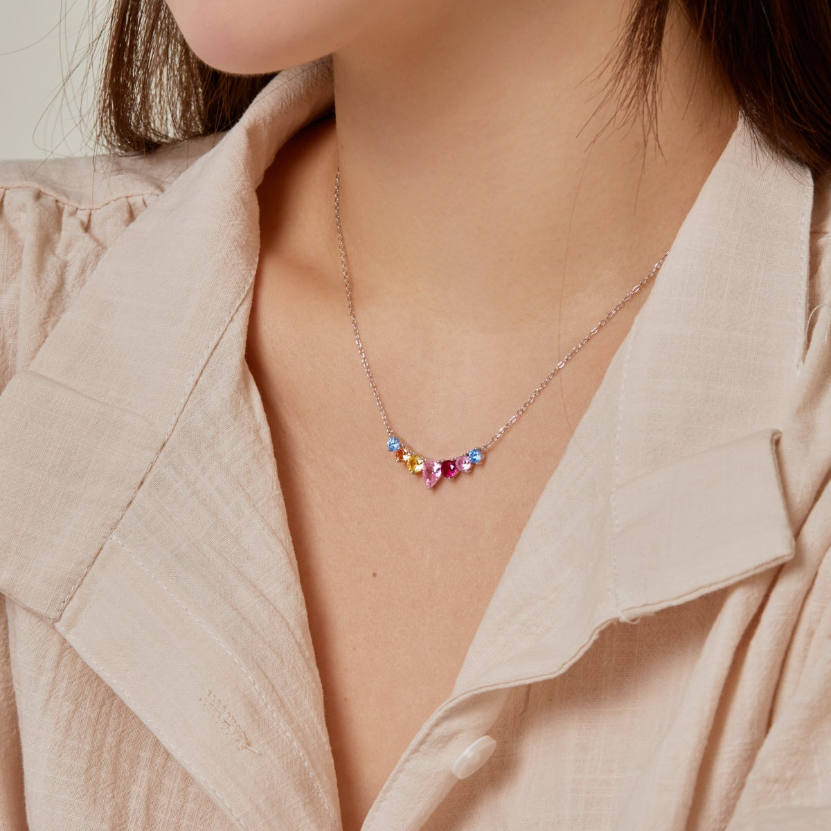 [CiCi]Dainty Colorful Heart Necklace