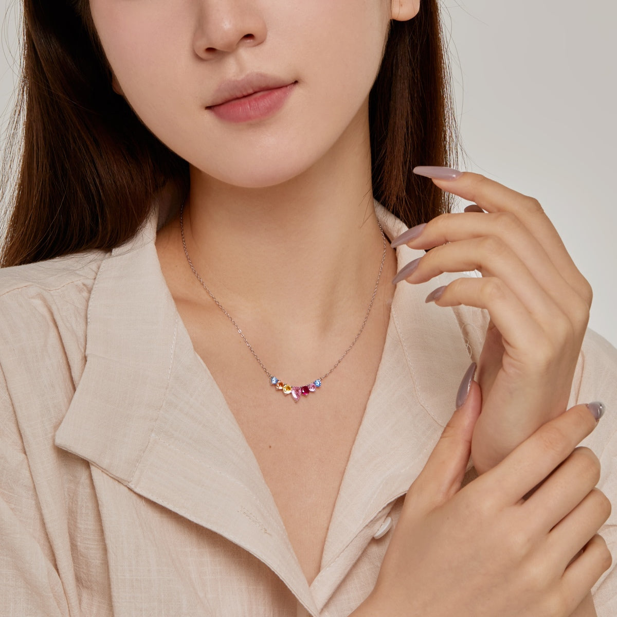 [CiCi]Dainty Colorful Heart Necklace