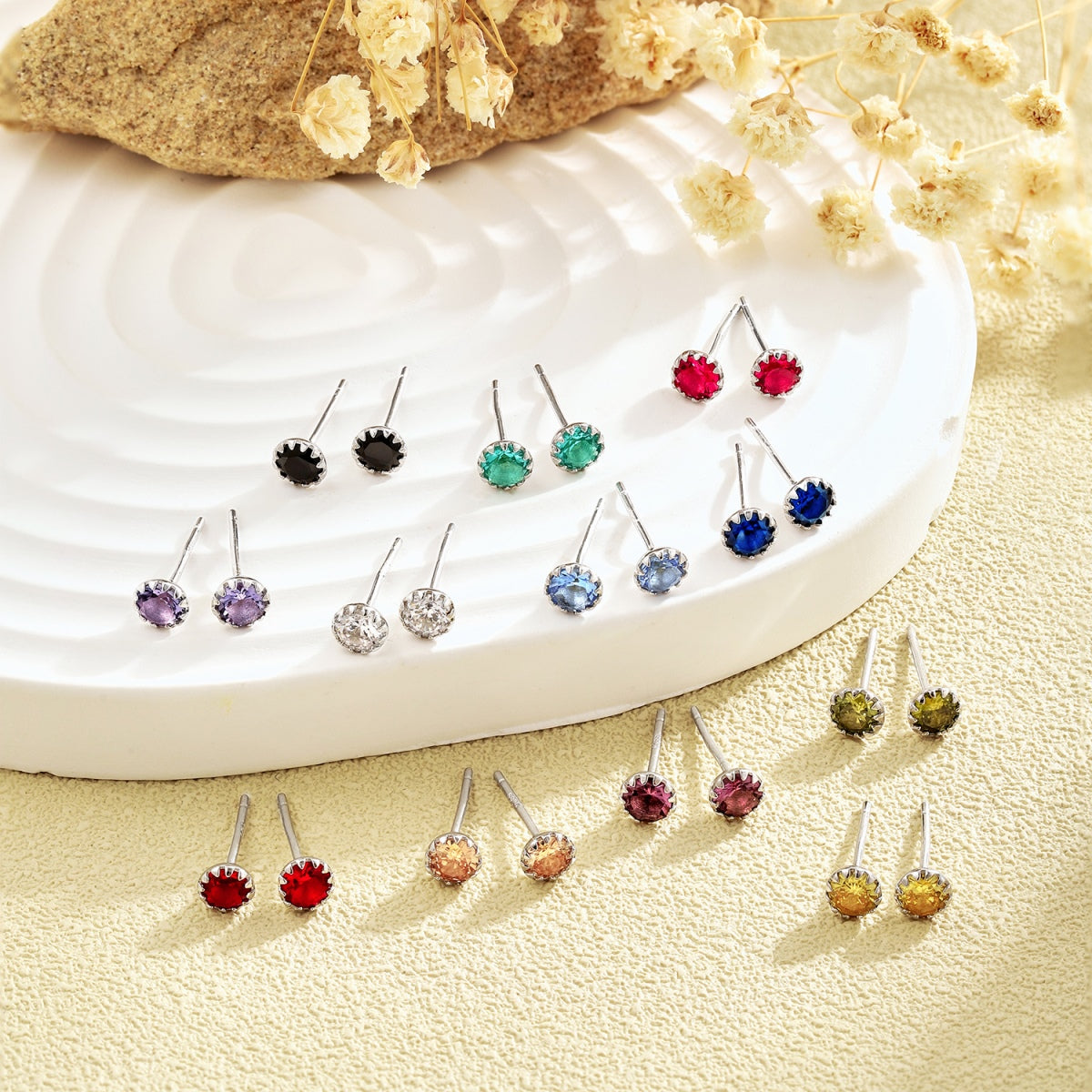 [CiCi]Sparkling Colorful Round Shape Earrings