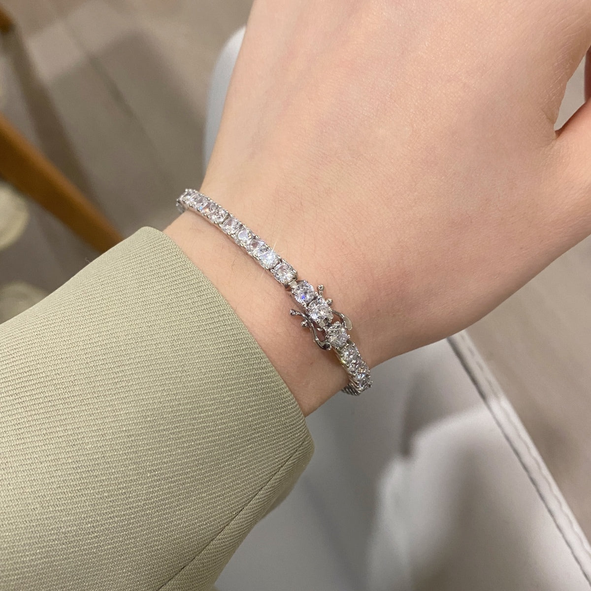 [CiCi]Luxurious Ornate Round Cut Tennis Bracelet