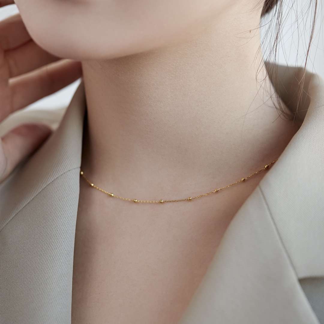 [CiCi]Small Bead Clavicle Chain Simple Necklace