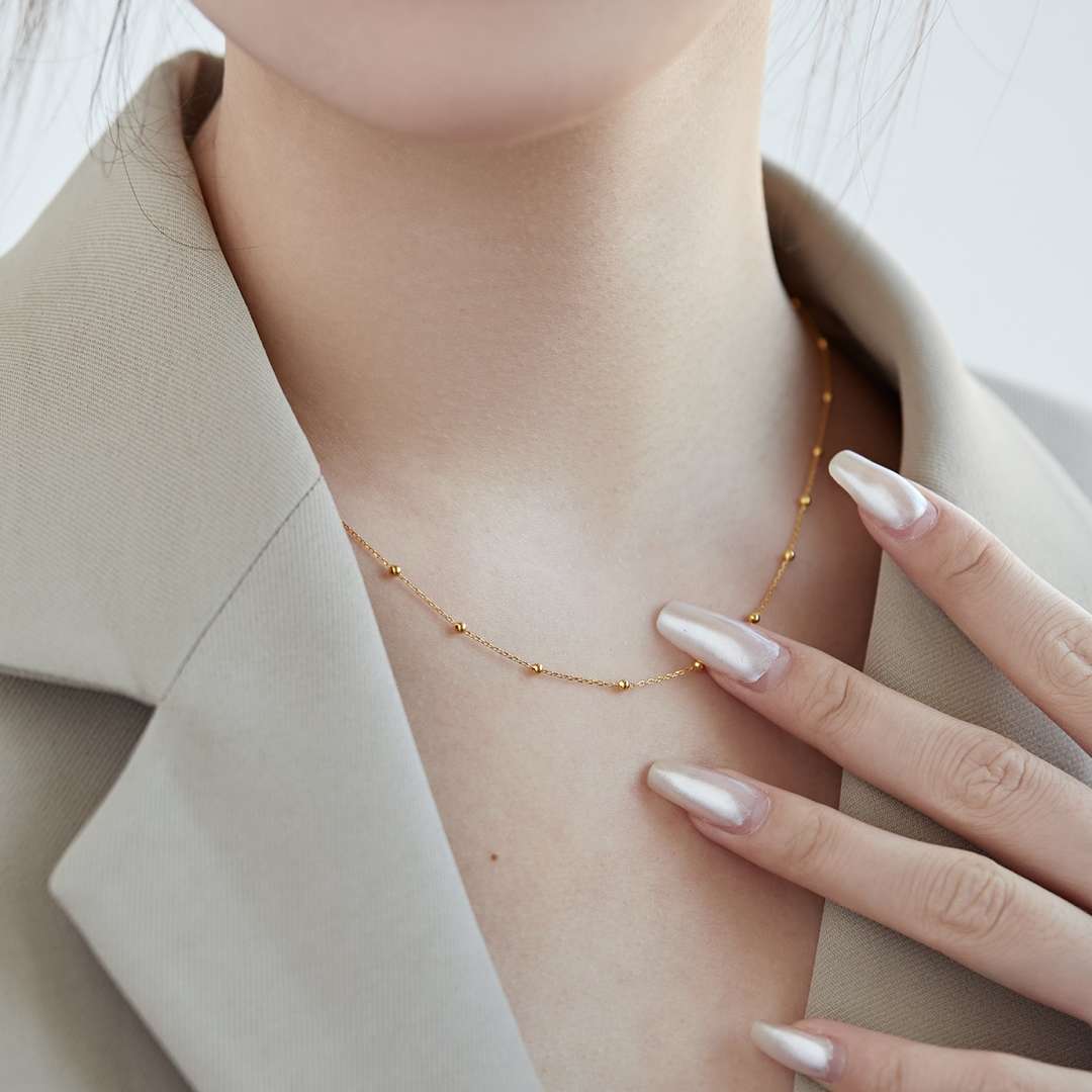 [CiCi]Small Bead Clavicle Chain Simple Necklace