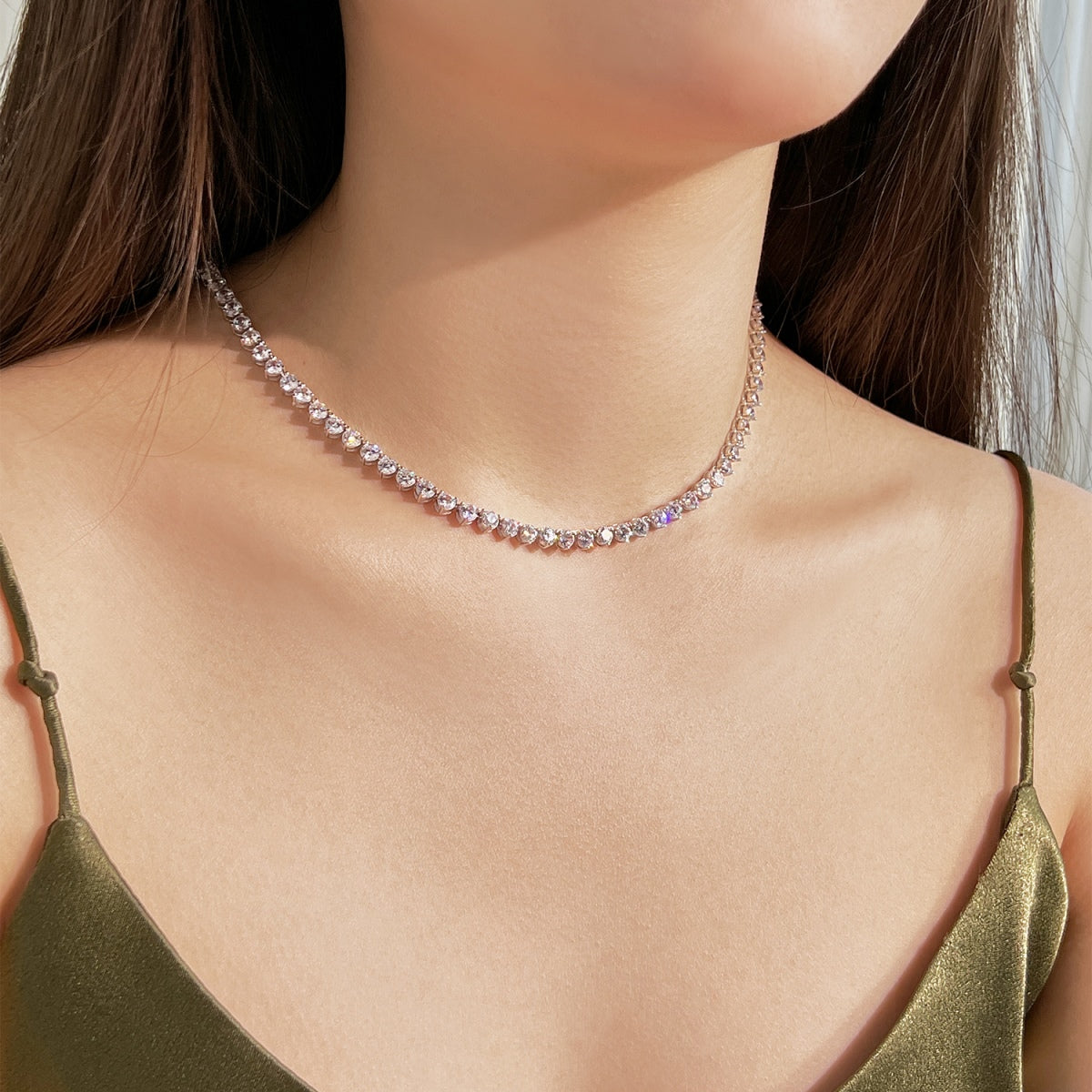 [CiCi]Ornate Heart Cut Tennis Necklace
