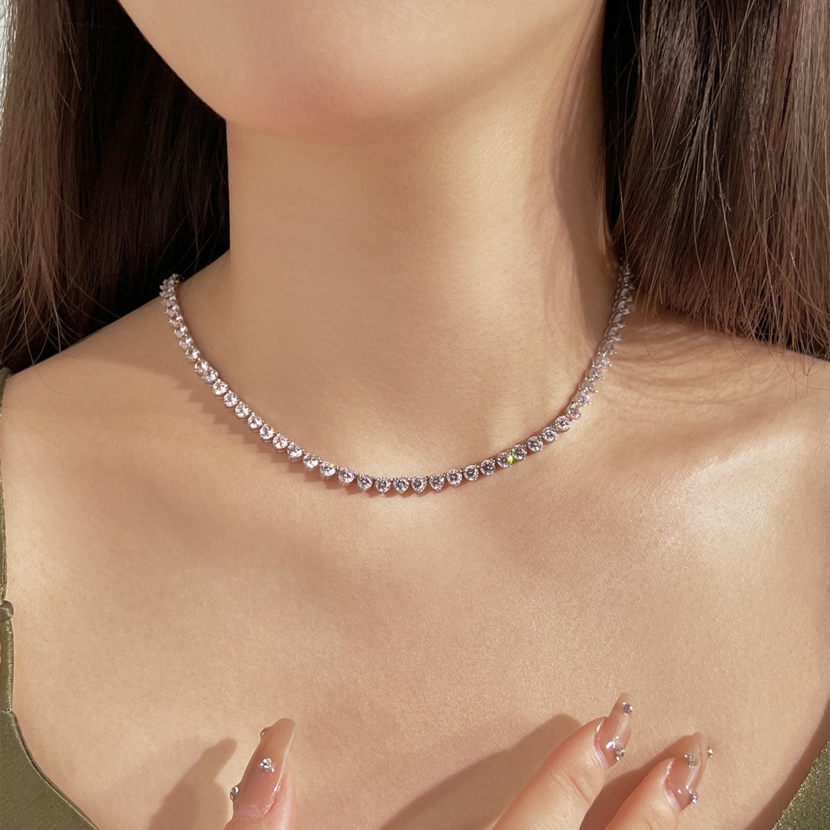 [CiCi]Ornate Heart Cut Tennis Necklace