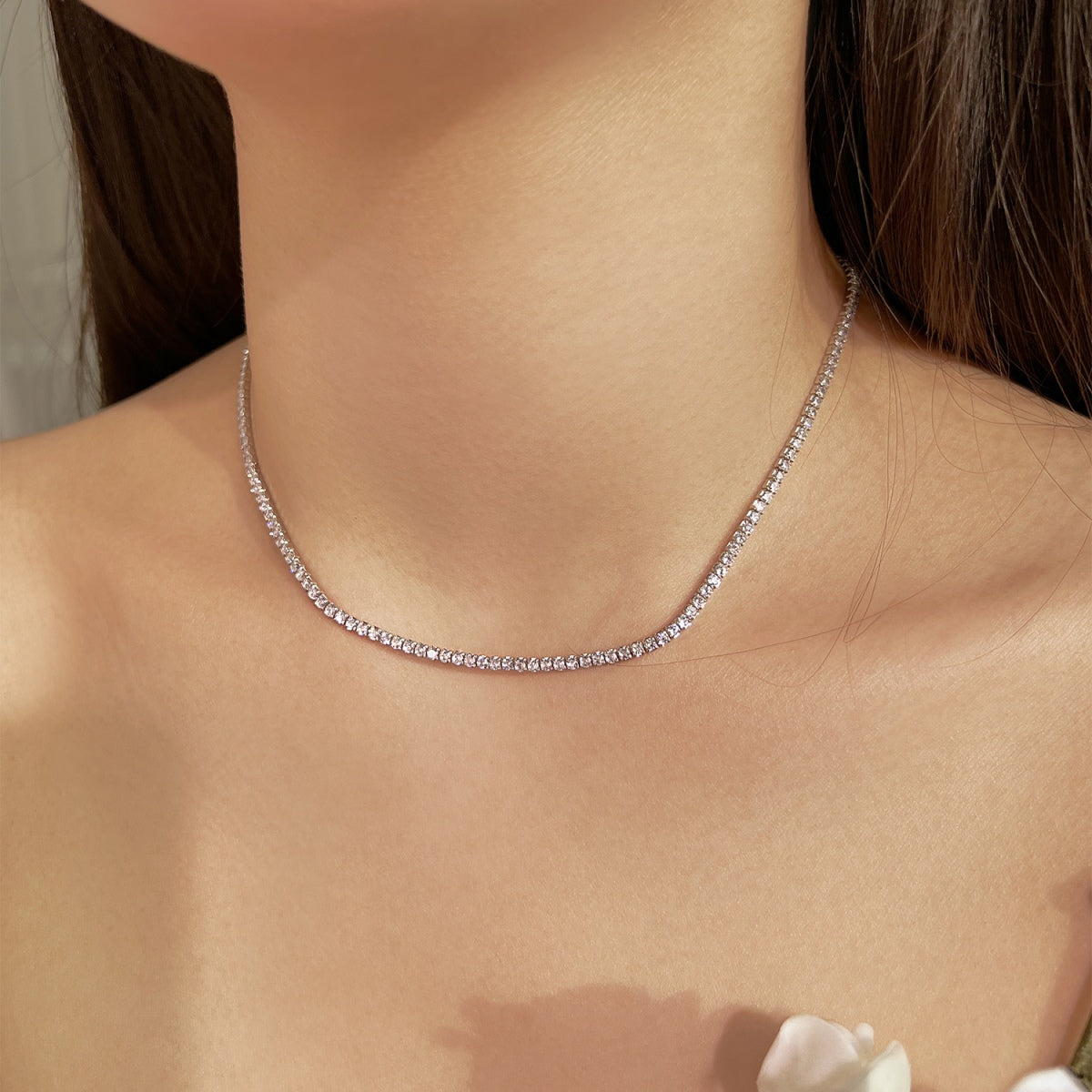[CiCi]Delicate Round Shape Tennis Necklace