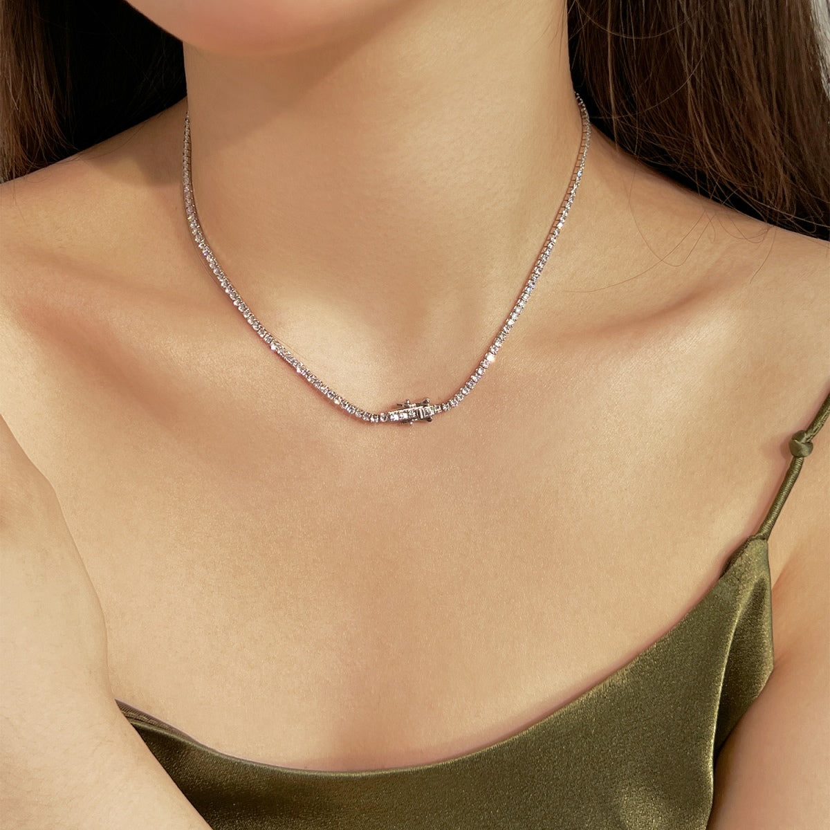 [CiCi]Delicate Round Shape Tennis Necklace