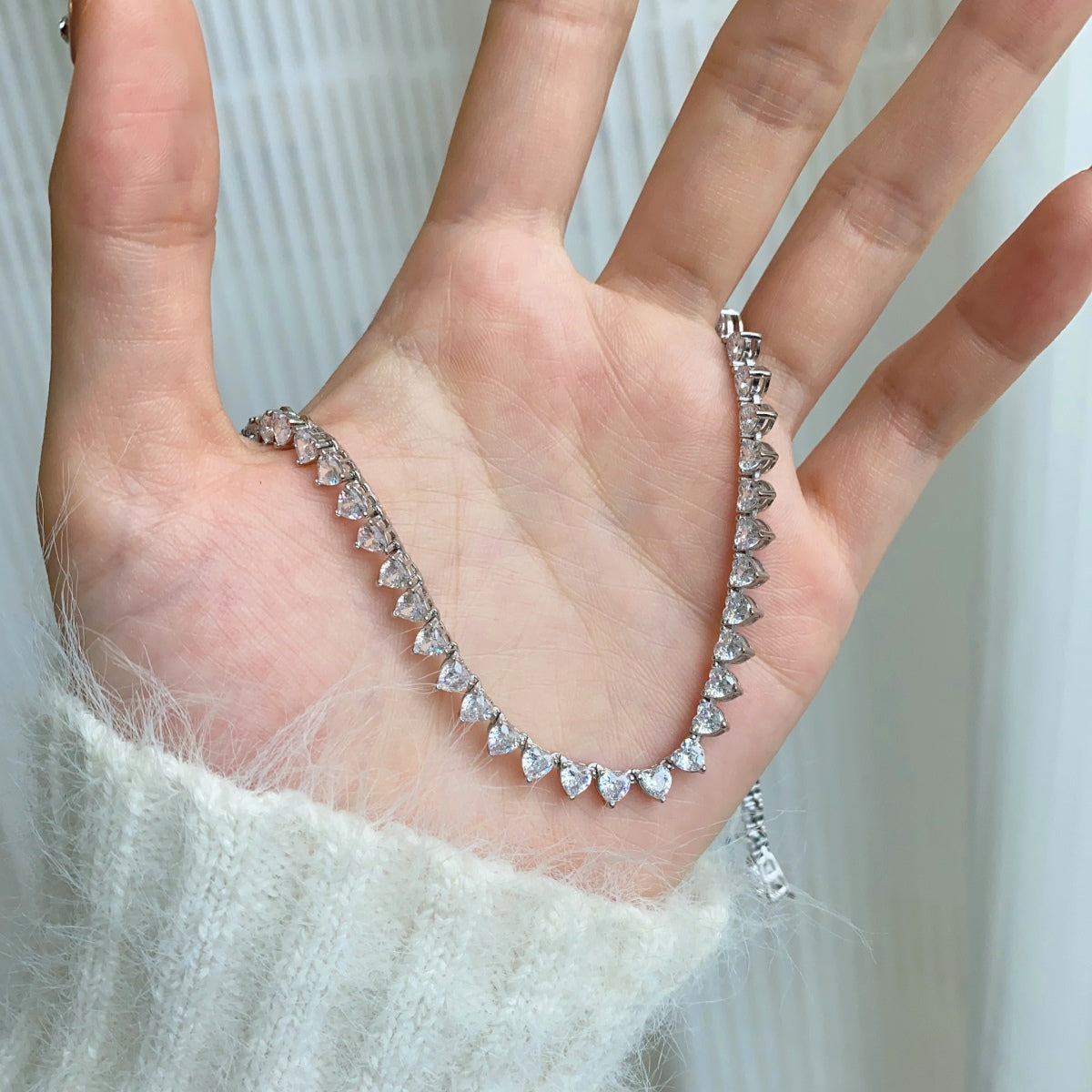 [CiCi]Ornate Heart Cut Tennis Necklace