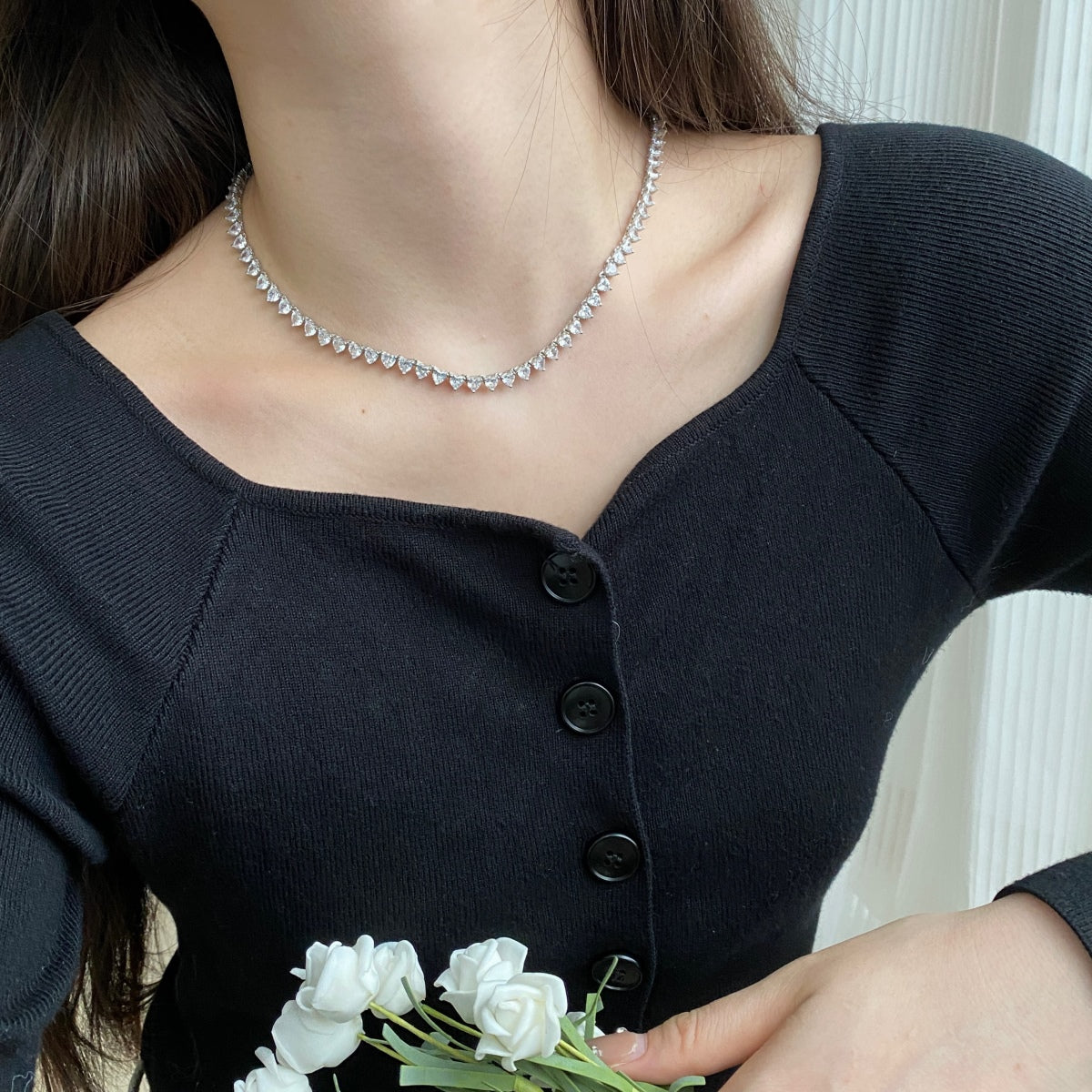 [CiCi]Ornate Heart Cut Tennis Necklace