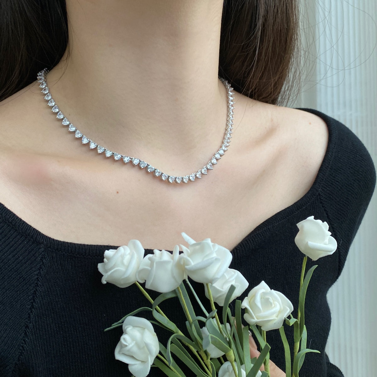 [CiCi]Ornate Heart Cut Tennis Necklace
