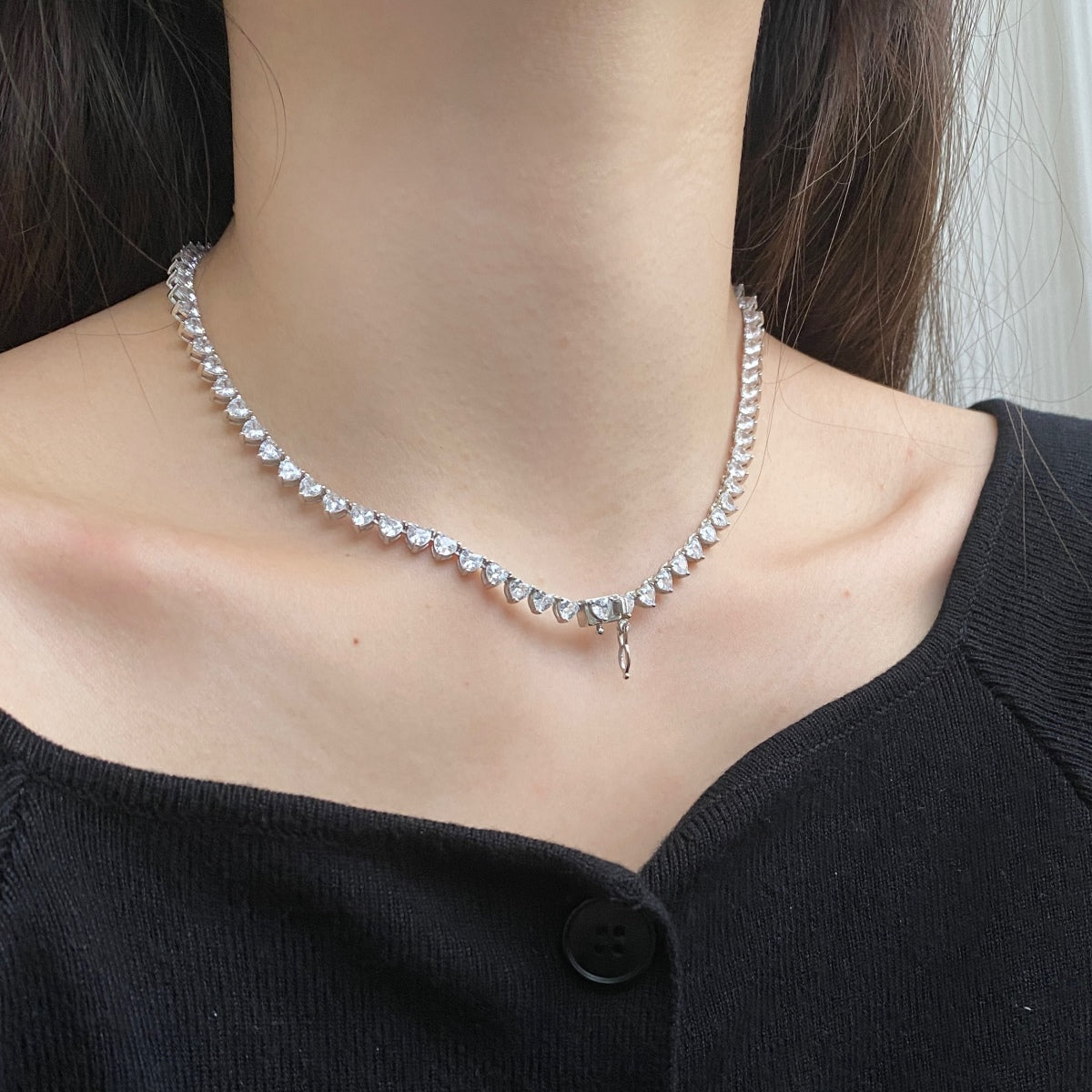 [CiCi]Ornate Heart Cut Tennis Necklace
